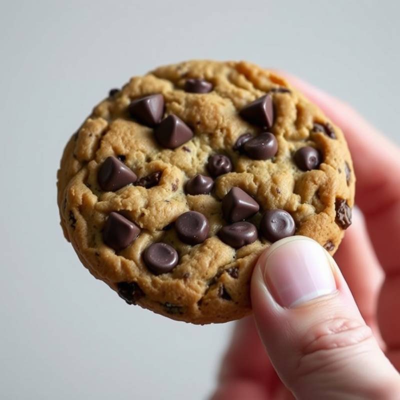 Um cookie de chocolate sendo segurado pela mão de uma pessoa, simbolizando os cookies de navegador.